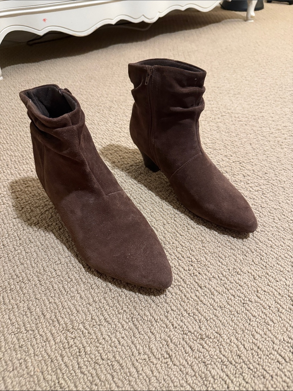 Clarks Brown Suede Pointed Toe Mid-Heel Ankle Booties